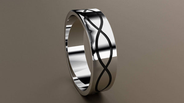 Polished White Gold 6mm Infinity Black Groove Wedding Band