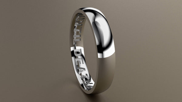 Polished White Gold 4mm Interior Message Wedding Band