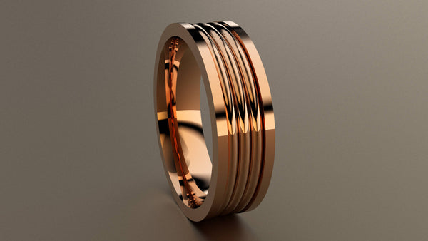 Polished Rose Gold 6mm Fluted Wedding Band
