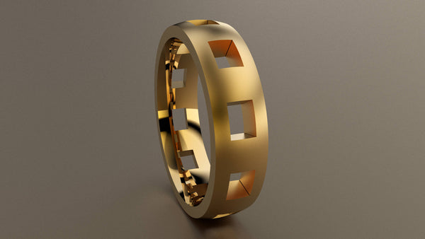 Brushed Yellow Gold 6mm Cutout Wedding Band