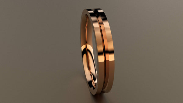 Polished Rose Gold 3mm Center V Groove Wedding Band