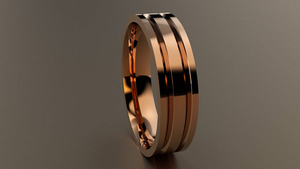 Polished Rose Gold 6mm Double V Groove Wedding Band