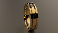 Polished Yellow Gold 6mm Double V Groove Wedding Band