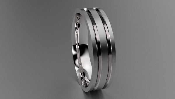 Brushed Sterling Silver 6mm Double V Groove Wedding Band