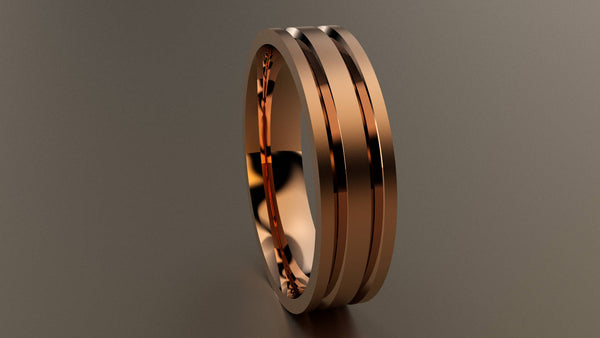 Brushed Rose Gold 6mm Double V Groove Wedding Band