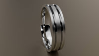 Brushed White Gold 6mm Double V Groove Wedding Band