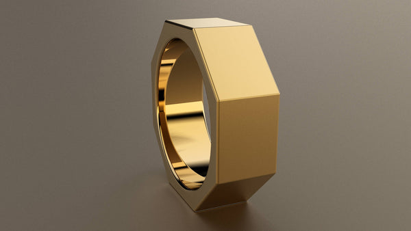Brushed Yellow Gold 8mm Octagon Bolt Wedding Band