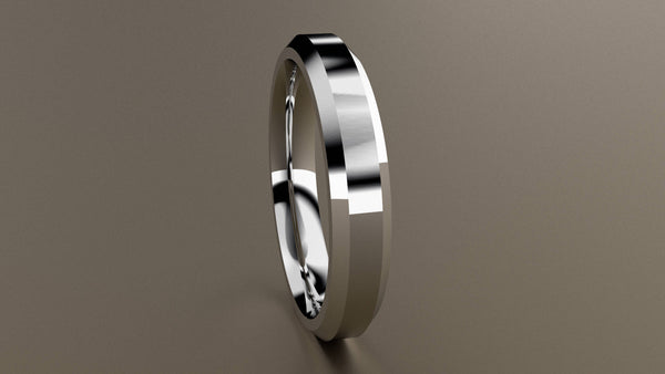 Polished White Gold 4mm Beveled Edge Wedding Band