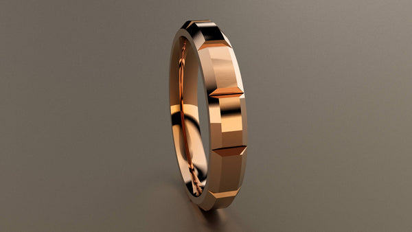 Polished Rose Gold 4mm Beveled Edge Segmented Wedding Band