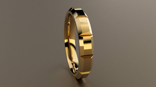 Polished Yellow Gold 4mm Beveled Edge Segmented Wedding Band