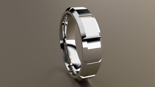 Polished White Gold 6mm Beveled Edge Segmented Wedding Band