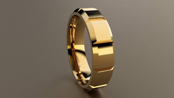 Polished Yellow Gold 6mm Beveled Edge Segmented Wedding Band