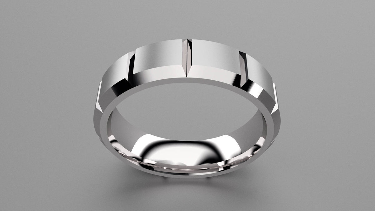 Brushed Sterling Silver 6mm Beveled Edge Segmented Wedding Band