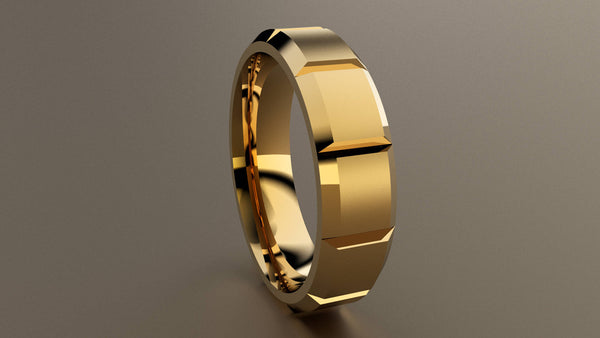 Brushed Yellow Gold 6mm Beveled Edge Segmented Wedding Band
