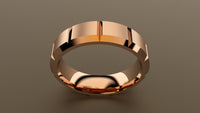 Brushed Rose Gold 6mm Brushed Beveled Edge Segmented Wedding Band