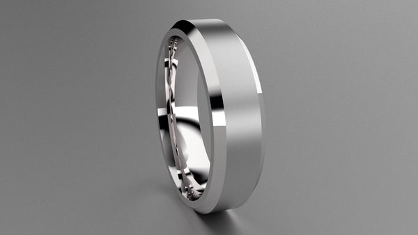 Brushed Sterling Silver 6mm Beveled Edge Wedding Band