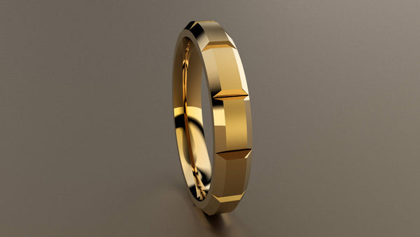 Brushed Yellow Gold 4mm Beveled Edge Segmented Wedding Band