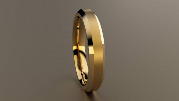 Brushed Yellow Gold 4mm Beveled Edge Wedding Band