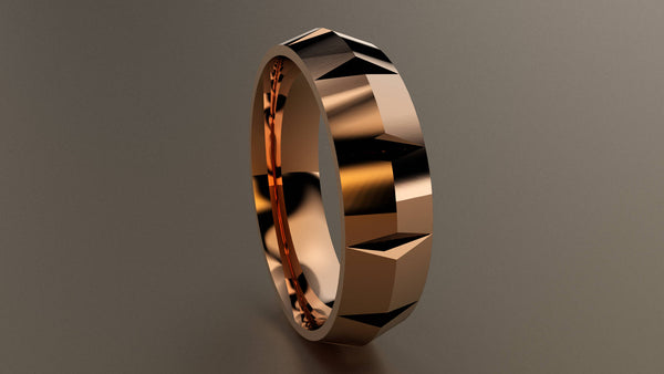Polished Rose Gold 6mm Knife Edge Facted Wedding Band