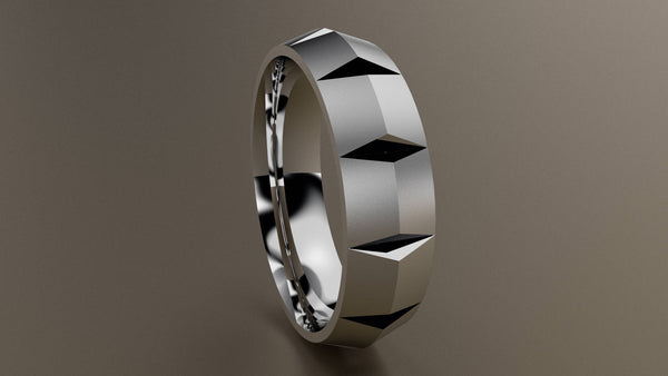 Brushed White Gold 6mm Knife Edge Segmented Wedding Band