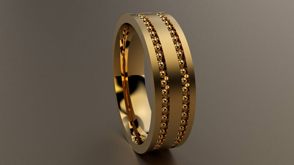 Brushed Yellow Gold 6mm Double Beading Row Wedding Band