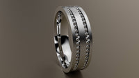 Brushed White Gold 6mm Double Bead Row Wedding Band