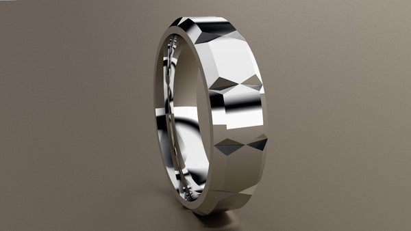 Polished White Gold 6mm Beveled Edge Faceted Wedding Band
