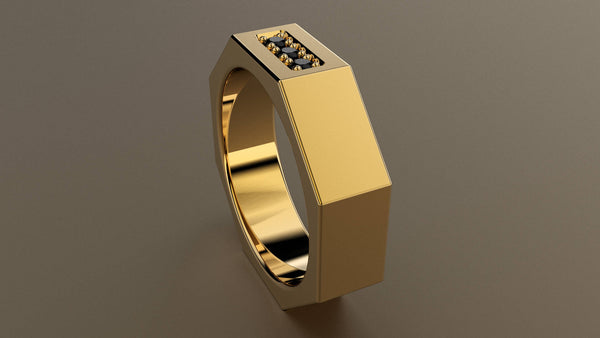 Brushed Yellow Gold Black Diamond 6mm Octagon Wedding Band