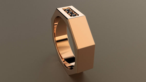 Polished Rose Gold Black Diamond 6mm Octagon Wedding Band