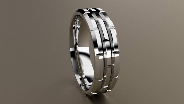 Polished White Gold 6mm Brick Pattern Wedding Band