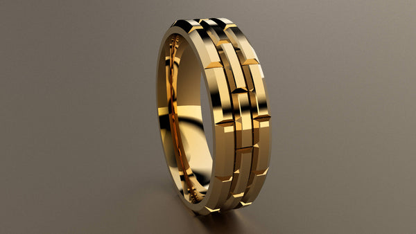 Polished Yellow Gold 6mm Brick Pattern Wedding Band