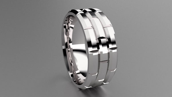 Polished Sterling Silver 8mm Brick Pattern Wedding Band