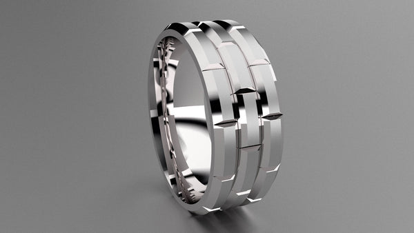 Brushed Sterling Silver 8mm Brick Pattern Wedding Band