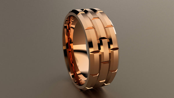 Brushed Rose Gold 8mm Brick Wedding Band