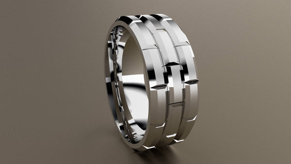 Brushed White Gold 8mm Brick Pattern Wedding Band