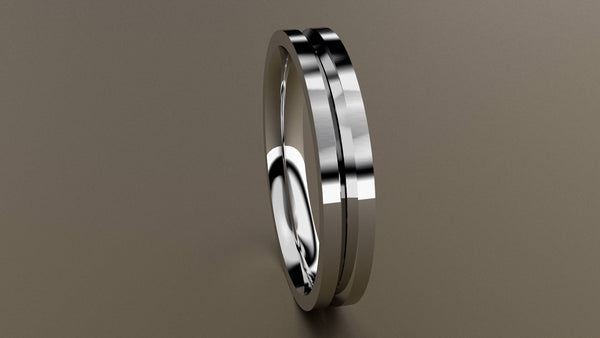 Polished White Gold 3mm Single V Groove Wedding Band