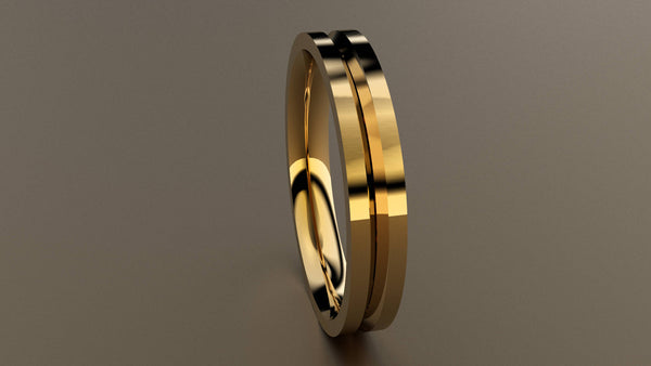 Polished Yellow Gold 3mm Single V Groove Wedding Band