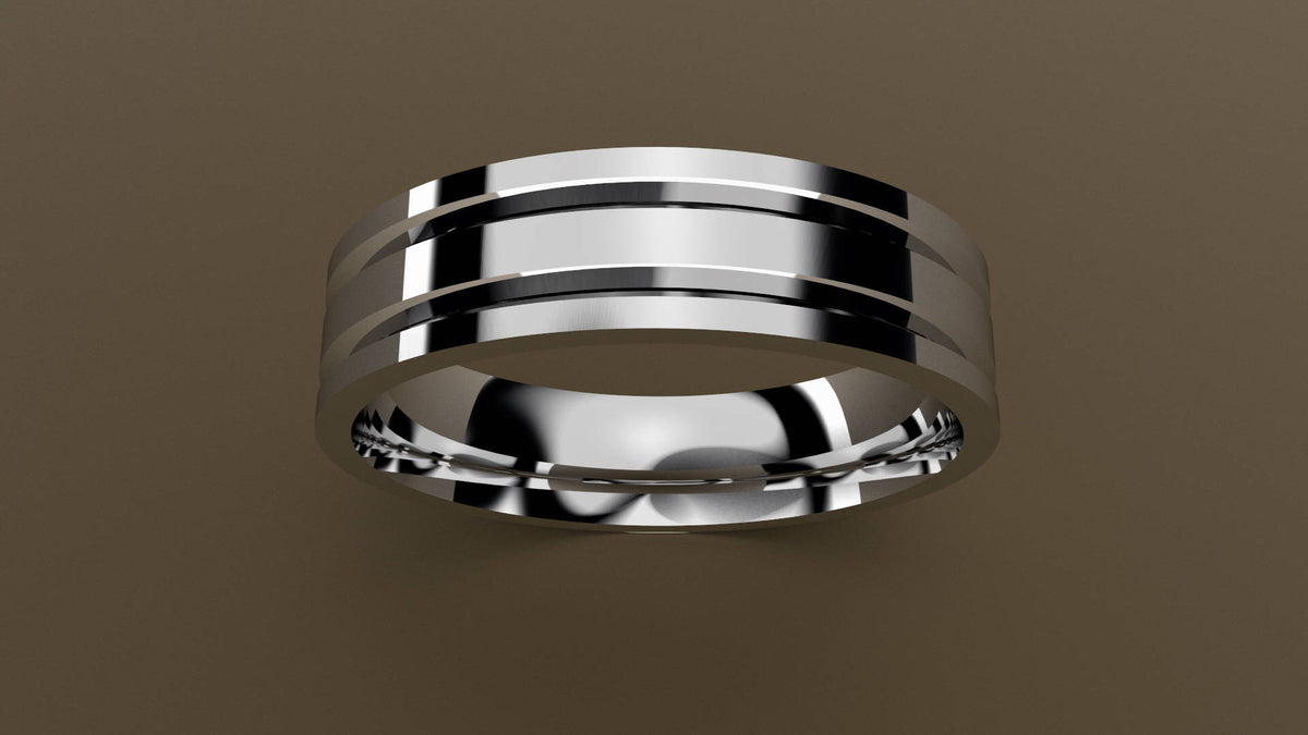 Polished White Gold 6mm Double V Groove Wedding Band