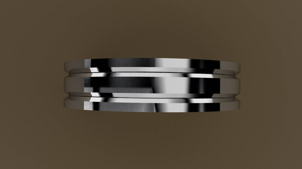 Polished White Gold 6mm Double V Groove Wedding Band