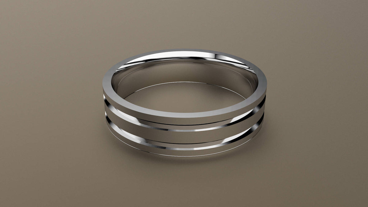 Polished White Gold 6mm Double V Groove Wedding Band