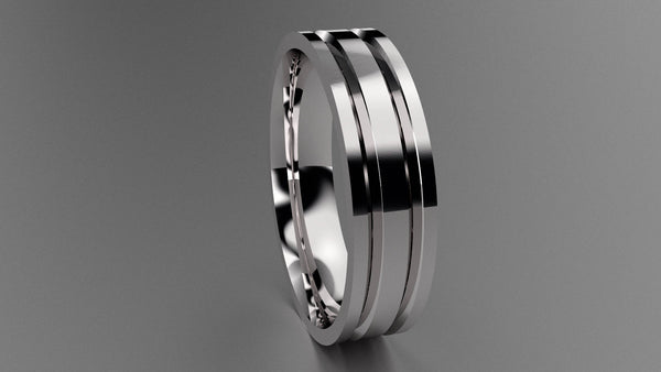 Polished Sterling Silver 6mm Double V Groove Wedding Band