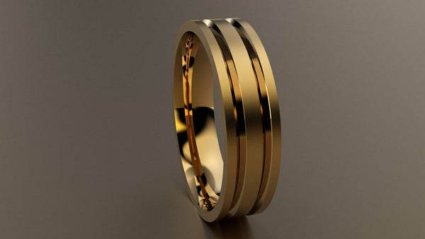 Brushed Yellow Gold 6mm Double V Groove Wedding Band