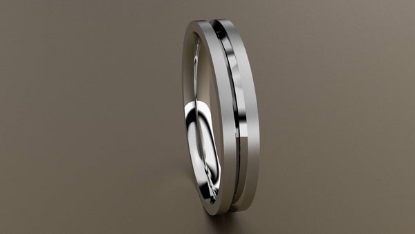 Brushed White Gold 3mm Single V Groove Wedding Band