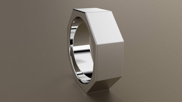 Brushed White Gold 8mm Octagon Bolt Wedding Band