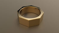 Brushed Yellow Gold 8mm Octagon Bolt Wedding Band