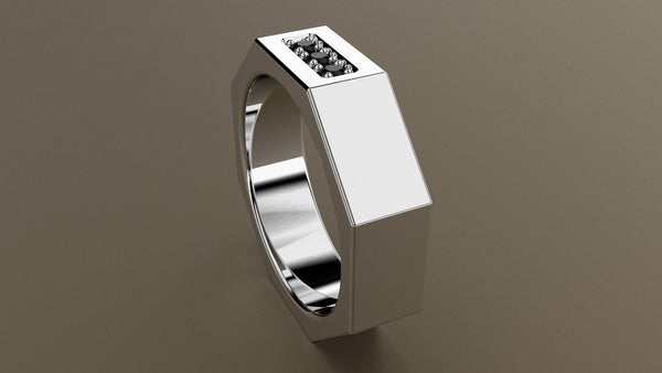 Polished White Gold Black Diamond 6mm Octagon Wedding Band