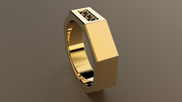 Polished Yellow Gold Black Diamond 6mm Octagon Wedding Band