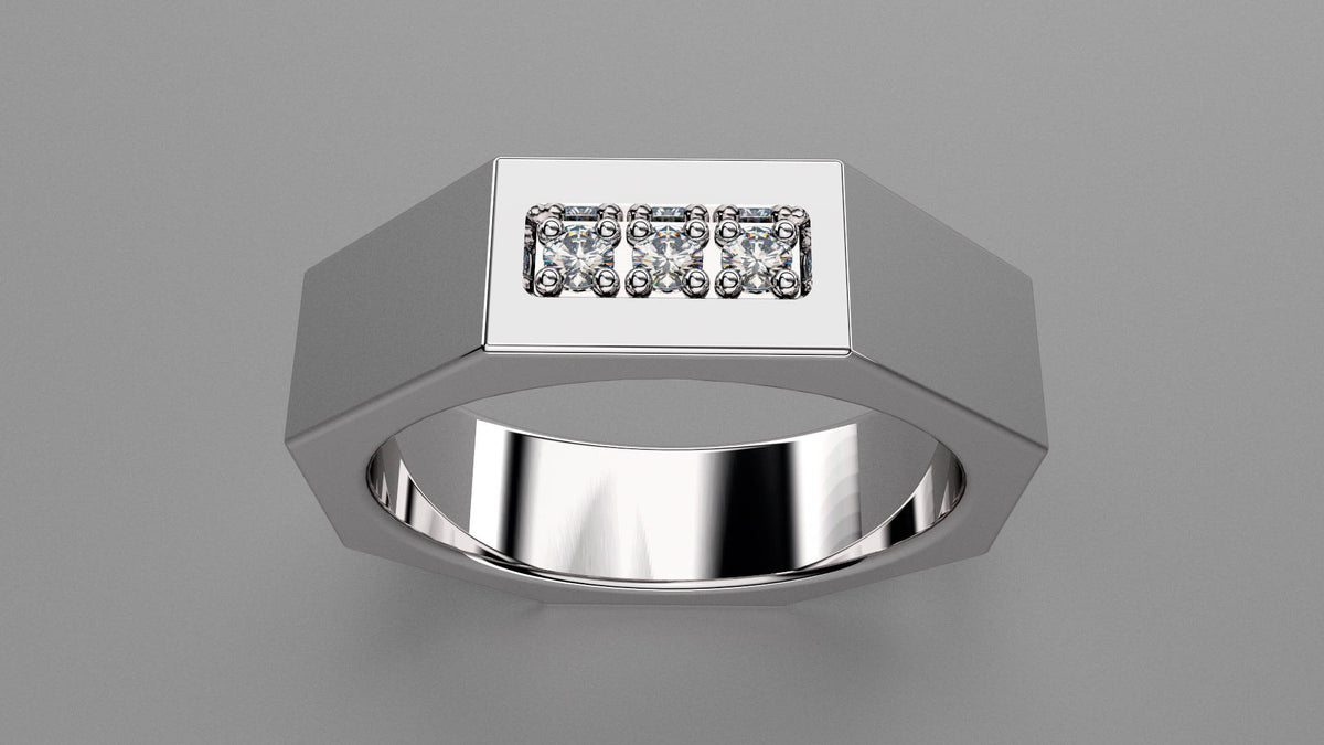 Polished Sterling Silver Diamond 6mm Octagon Wedding Band