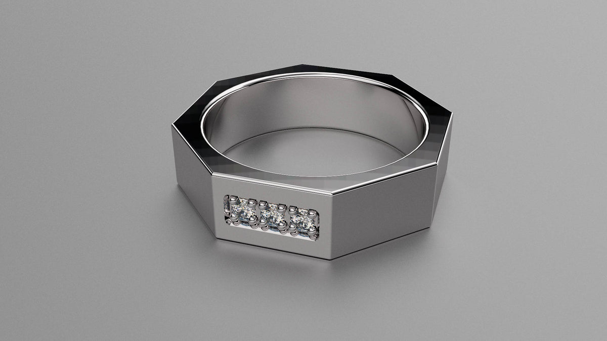 Polished Sterling Silver Diamond 6mm Octagon Wedding Band