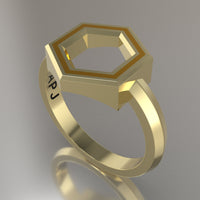 Yellow Gold Geometric Hexagon Ring, Yellow Resin Solid 14kt Yellow Gold Standard Design